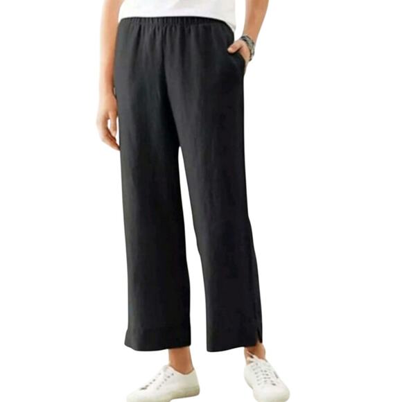 NWT J. Jill Black Linen Wide Leg Pull On Crop Pants - Picture 1 of 7